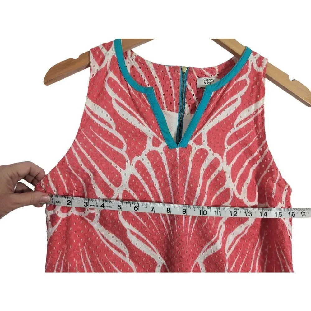 Crown & Ivy Shift Dress‎ Womens 6 Petite Coral Blue Shell Design Sleeveless